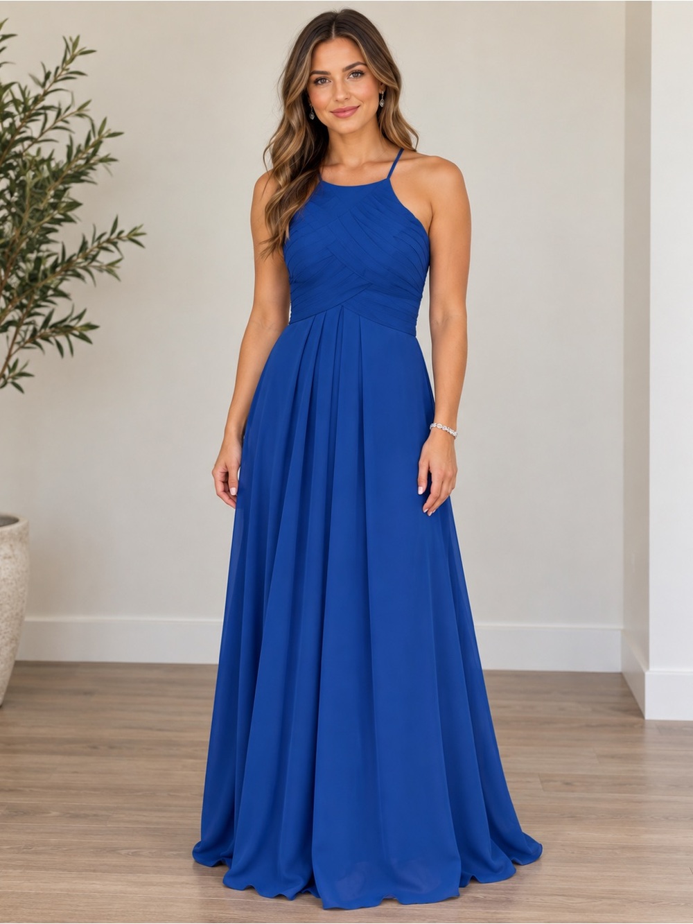 Kanali K Elegant Blue Halter Evening Dress